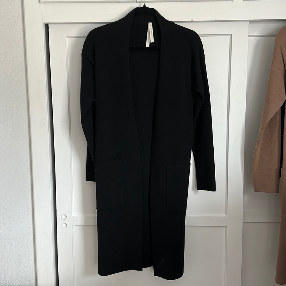 Black Open-Front Long Cardigan Coat